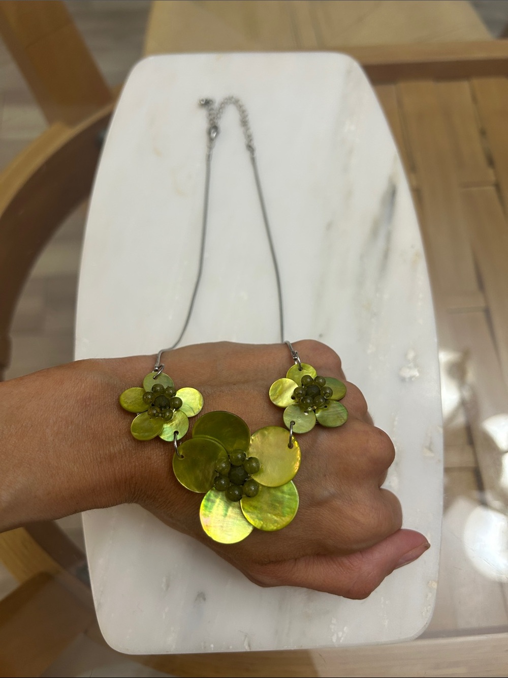 Green Floral Disc Necklace - Women Jewelry